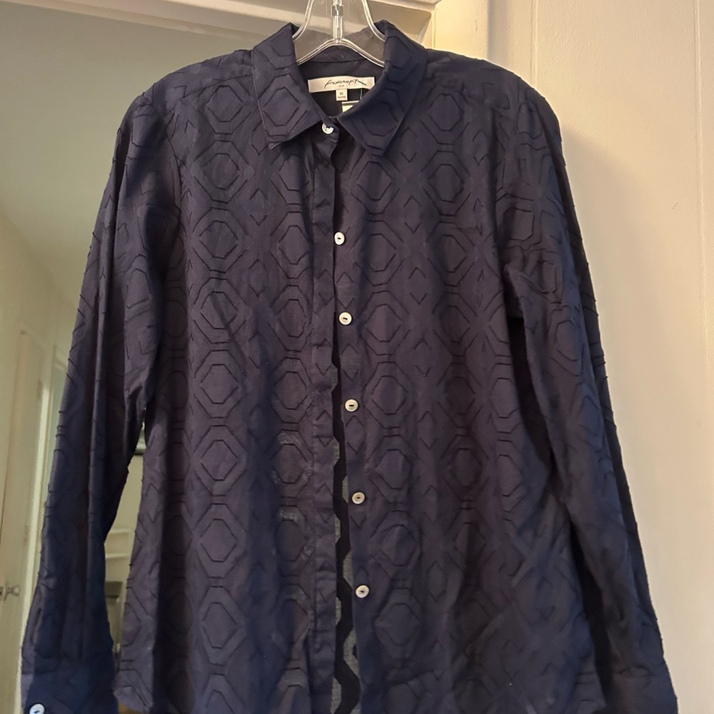 FOXCROFT Navy Blue Blouse. Size 10 Shaped.